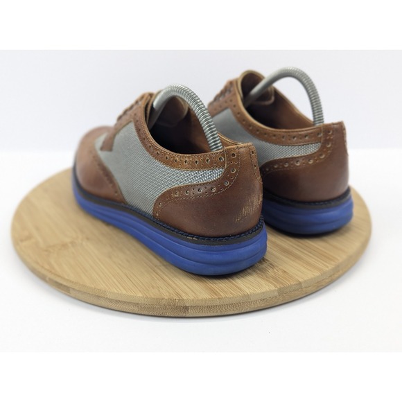 Donald Pliner Dress Sneakers Mens 8 8.5 Wingtip Brown Blue Leather Shoes - Picture 5 of 12